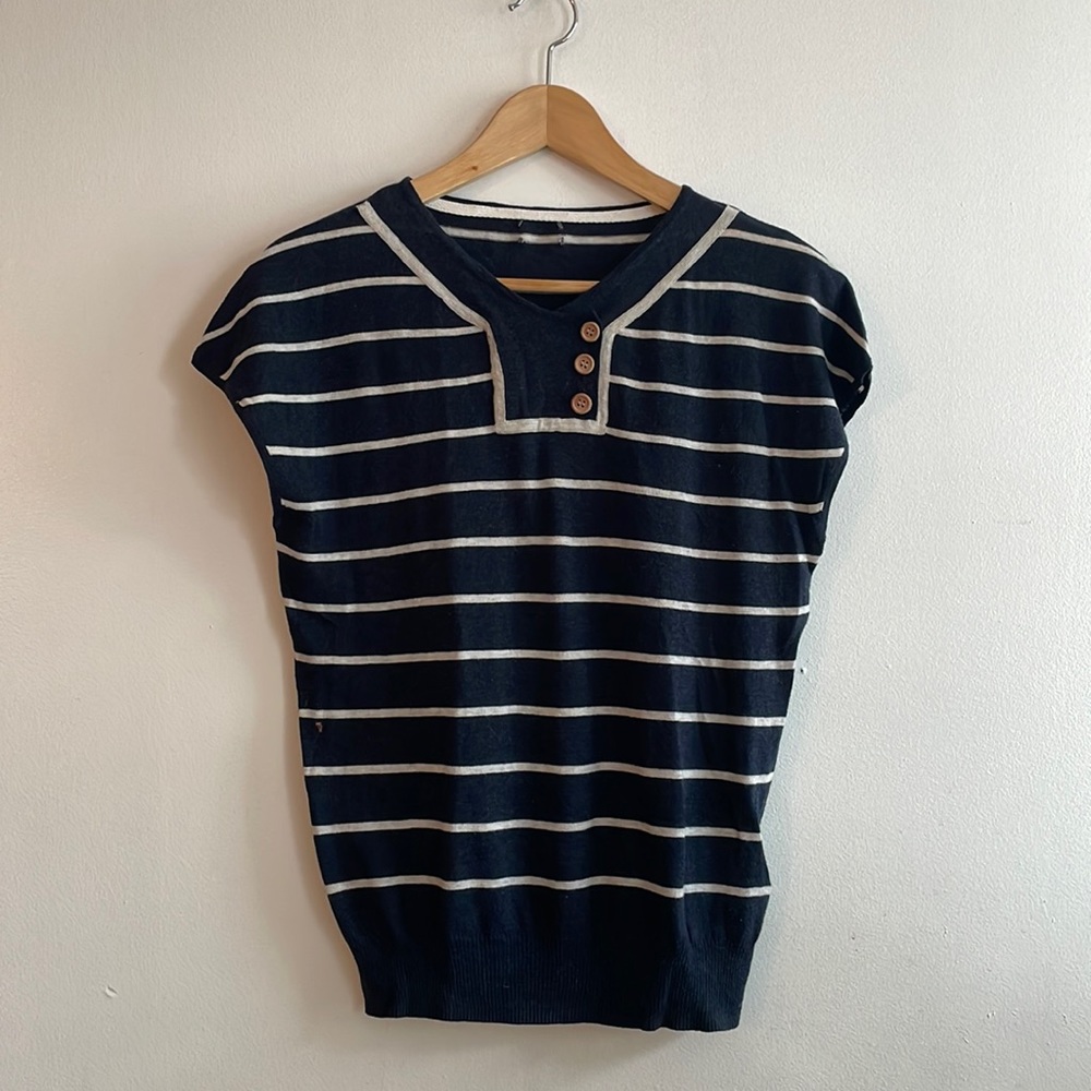 Gorman Australian Designer Navy White Stripe Sailor Knit Sweater Top Small